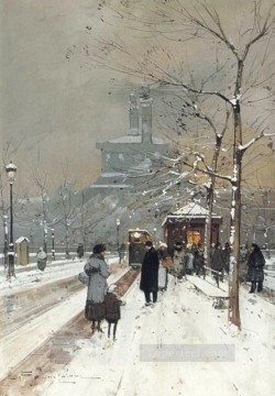 París Painting - FIGURAS en la nieve Paris Eugene Galien Laloue
